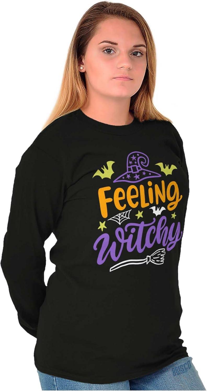 imageBrisco Brands Cute Spooky Halloween Feeling Witchy Womens Long Sleeve T ShirtBlack