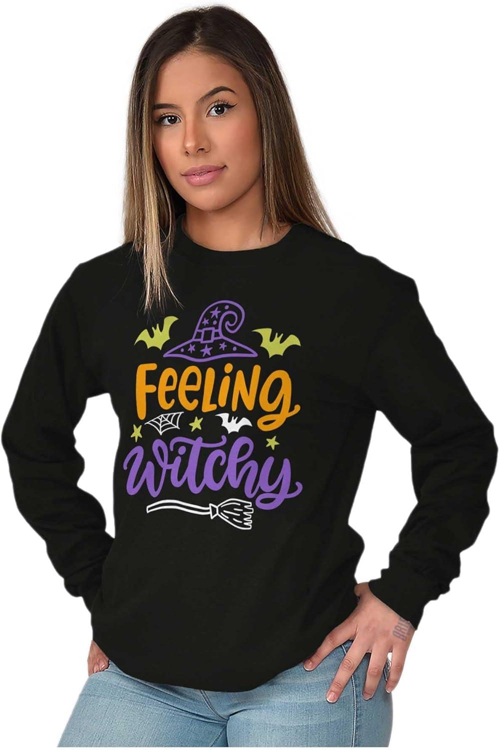 imageBrisco Brands Cute Spooky Halloween Feeling Witchy Womens Long Sleeve T ShirtBlack