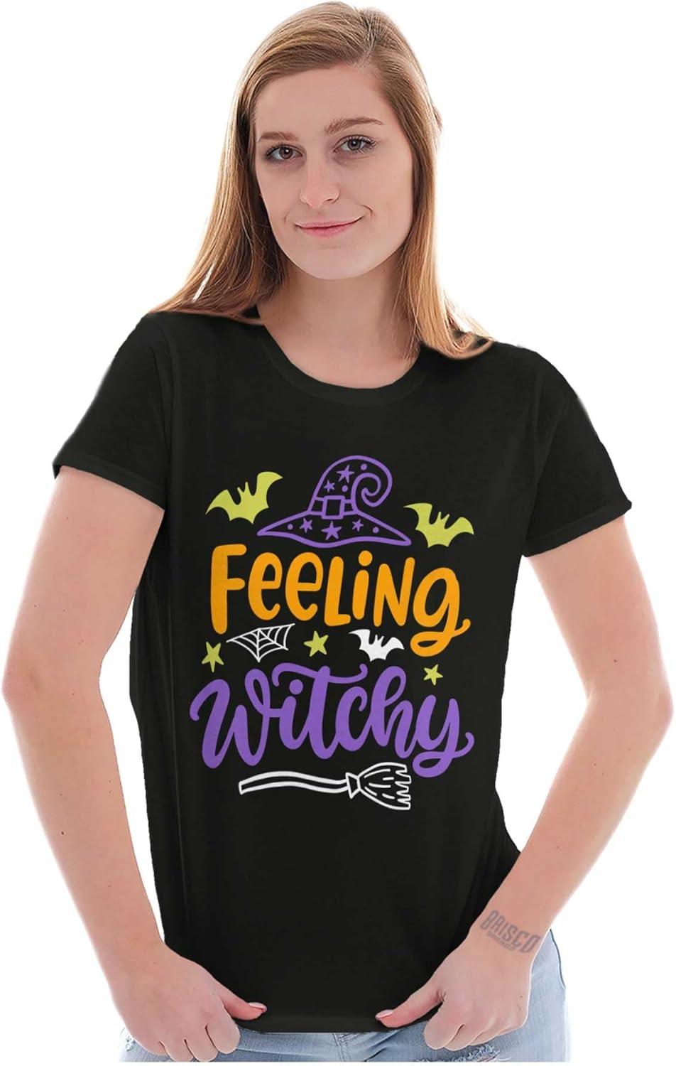 imageBrisco Brands Cute Spooky Halloween Feeling Witchy Womens Slim Fit Graphic TeeBlack