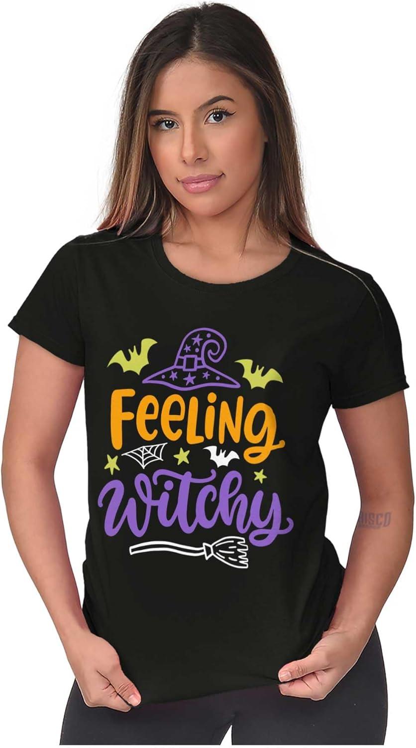 imageBrisco Brands Cute Spooky Halloween Feeling Witchy Womens Slim Fit Graphic TeeBlack