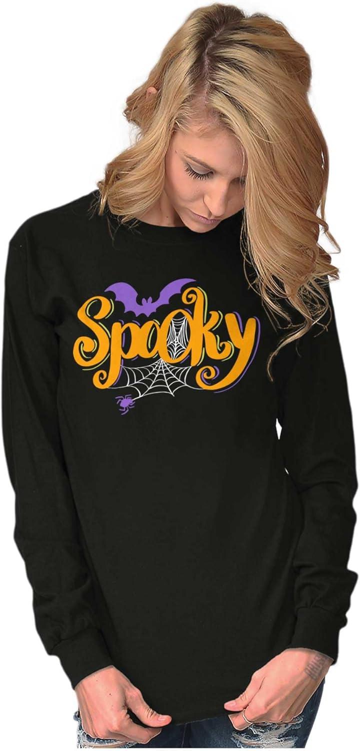 imageBrisco Brands Cute Spooky Halloween Spider Web Long Sleeve Tshirt Men WomenBlack