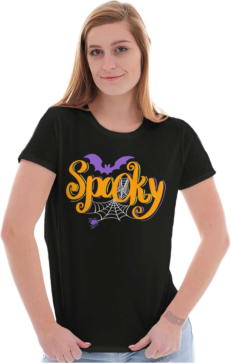 imageBrisco Brands Cute Spooky Halloween Spider Web Womens Slim Fit Graphic TeeBlack