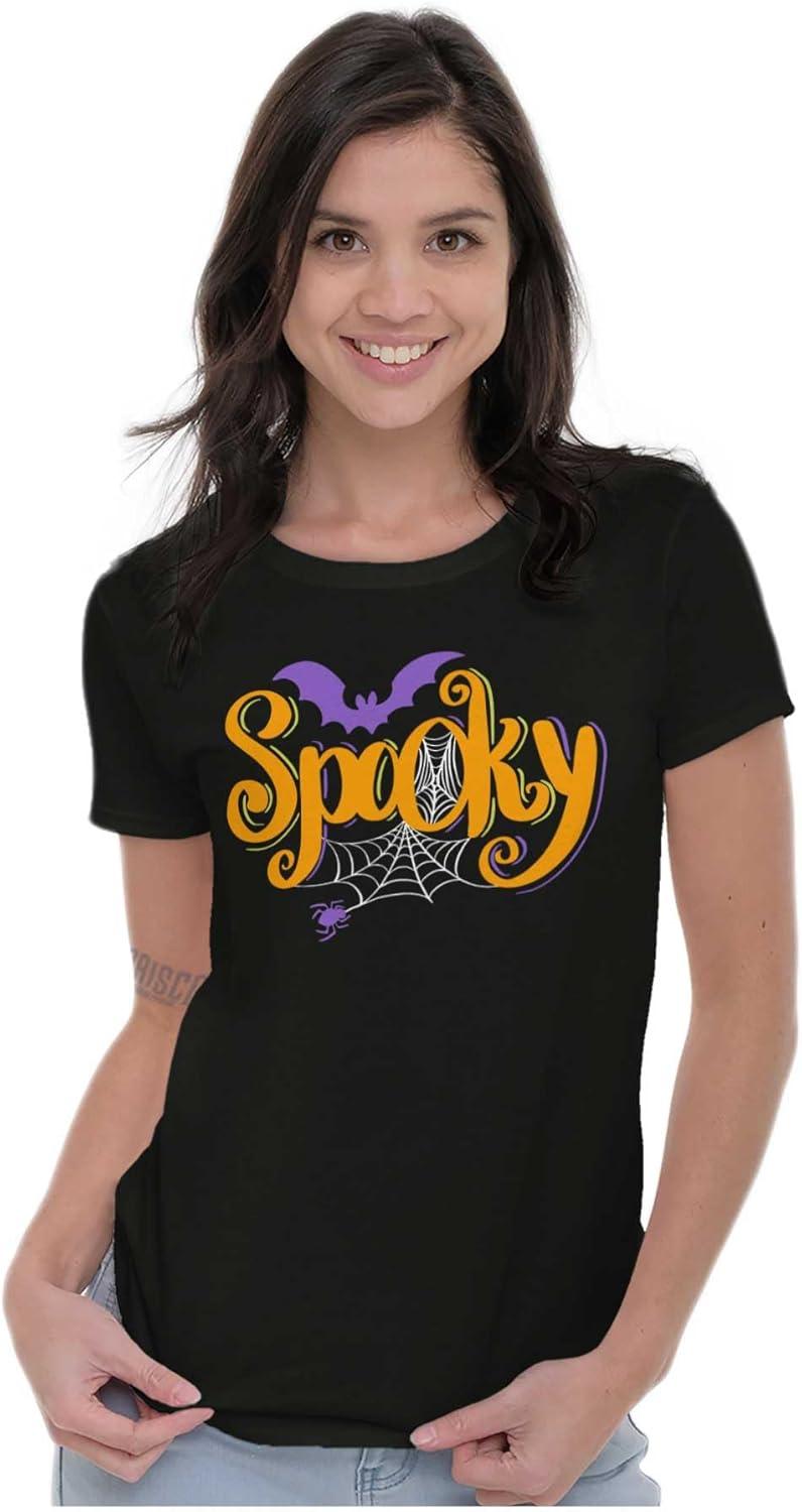 imageBrisco Brands Cute Spooky Halloween Spider Web Womens Slim Fit Graphic TeeBlack
