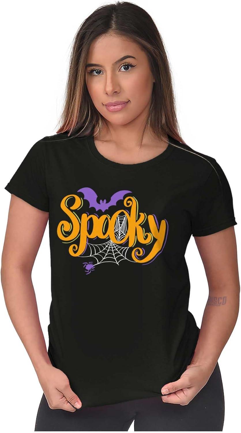 imageBrisco Brands Cute Spooky Halloween Spider Web Womens Slim Fit Graphic TeeBlack