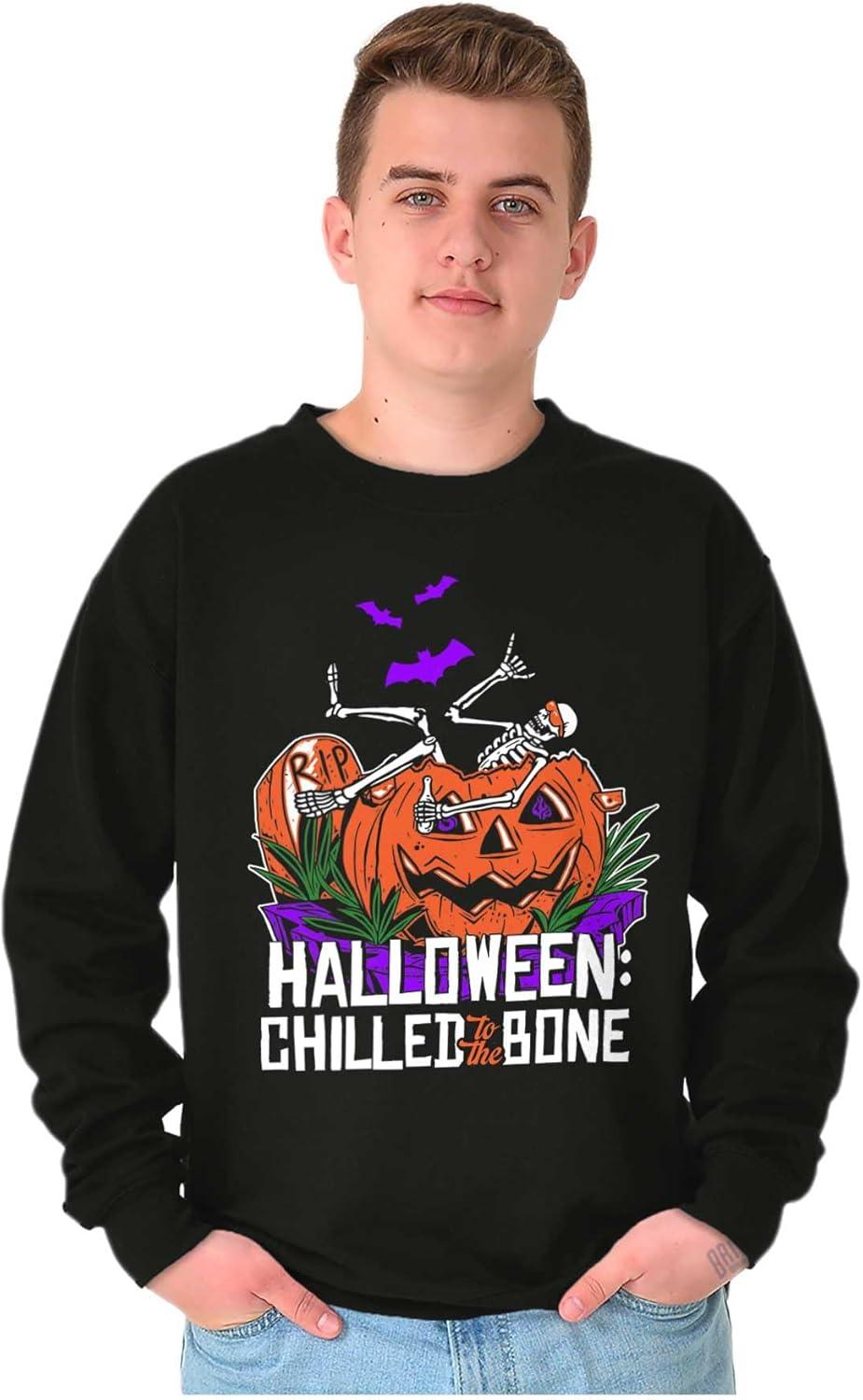 imageBrisco Brands Funny Halloween Chilled to the Bone Sweatshirt for Men or WomenBlack