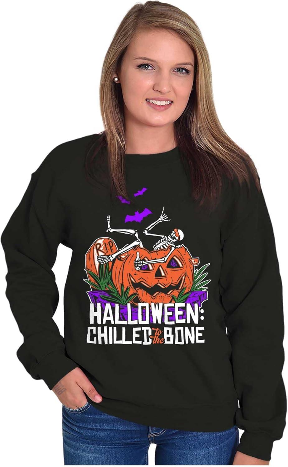 imageBrisco Brands Funny Halloween Chilled to the Bone Sweatshirt for Men or WomenBlack