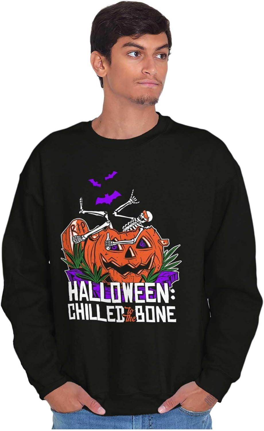 imageBrisco Brands Funny Halloween Chilled to the Bone Sweatshirt for Men or WomenBlack