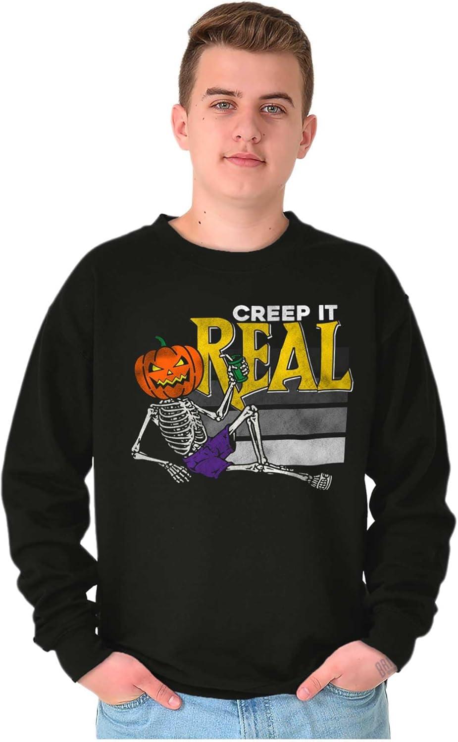 imageBrisco Brands Funny Halloween Creep It Real Joke Sweatshirt for Men or WomenBlack