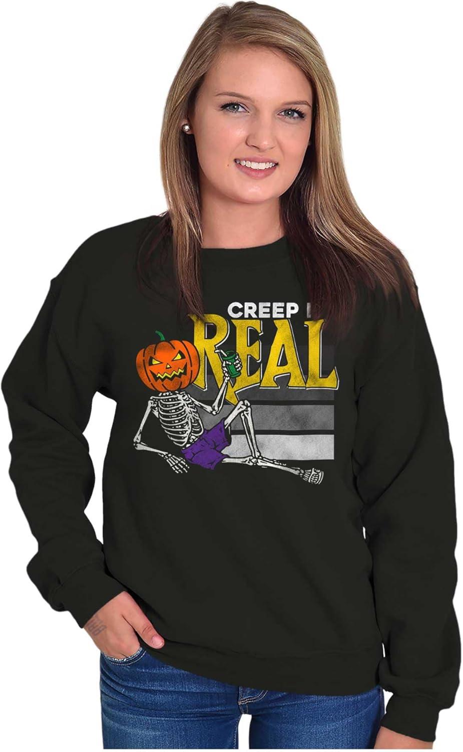 imageBrisco Brands Funny Halloween Creep It Real Joke Sweatshirt for Men or WomenBlack
