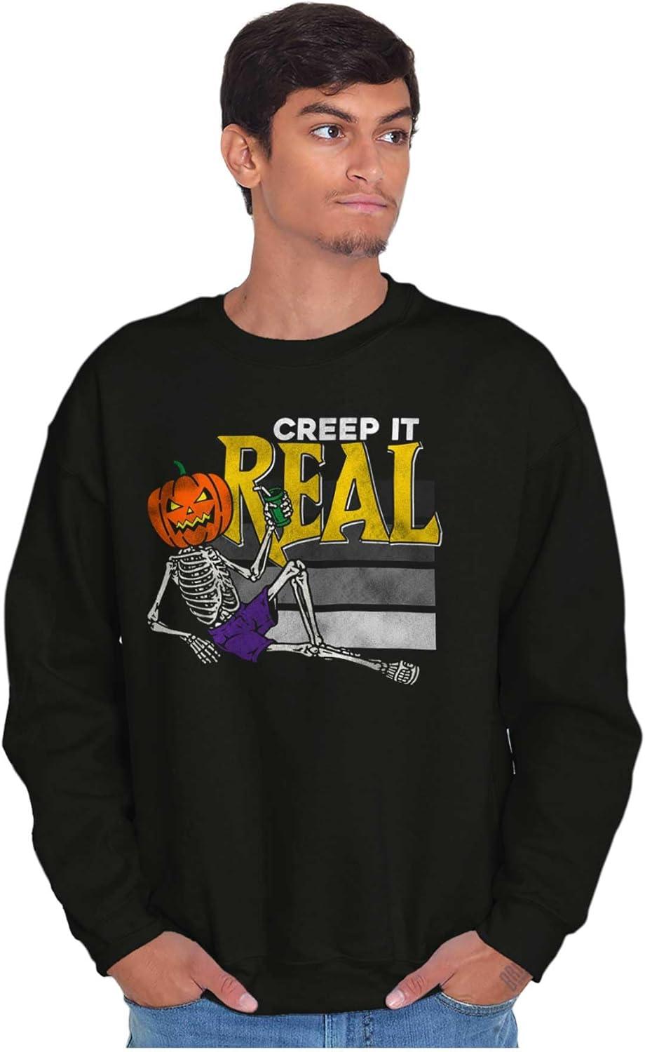 imageBrisco Brands Funny Halloween Creep It Real Joke Sweatshirt for Men or WomenBlack