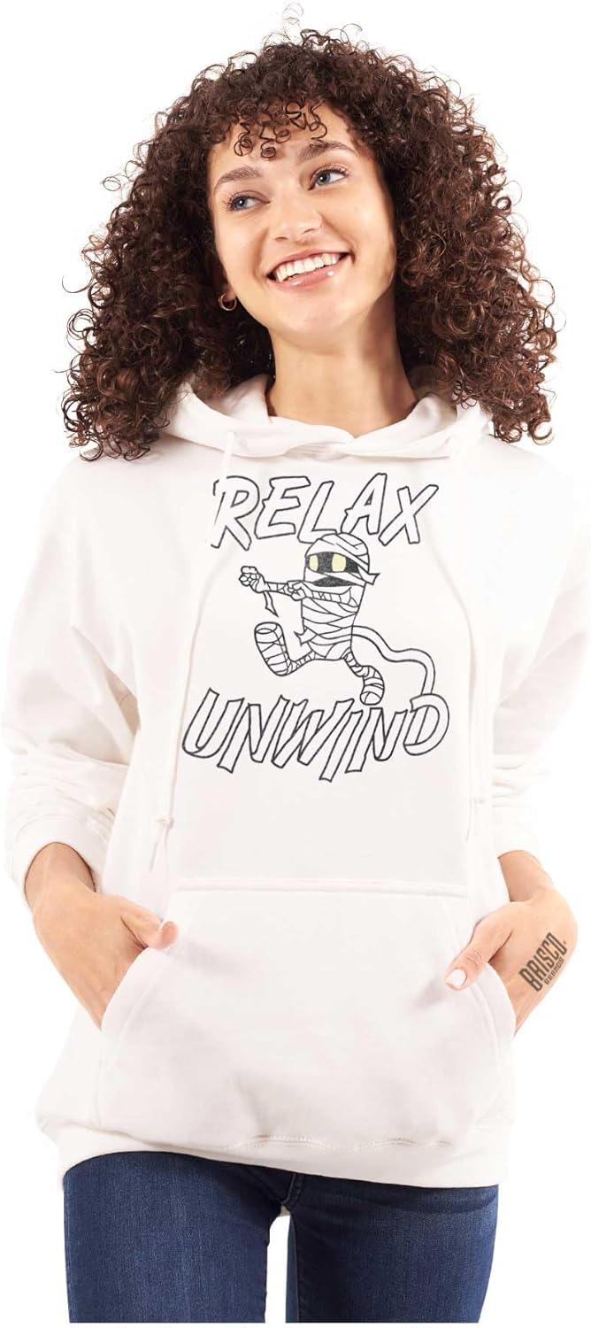 imageBrisco Brands Funny Halloween Mummy Relax Unwind Hoodie Sweatshirt Women MenWhite