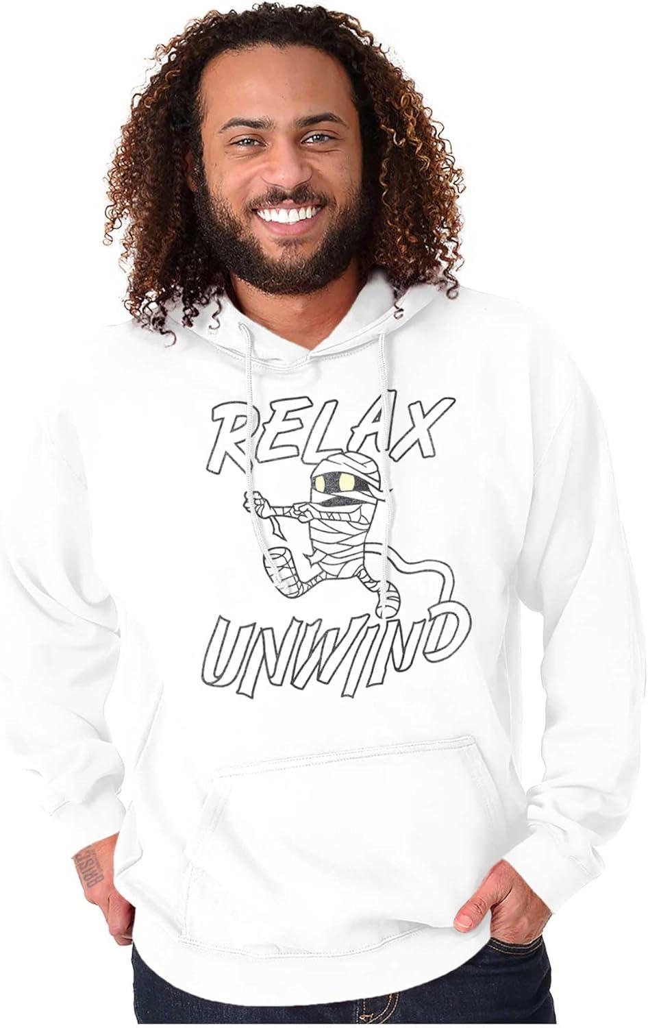 imageBrisco Brands Funny Halloween Mummy Relax Unwind Hoodie Sweatshirt Women MenWhite