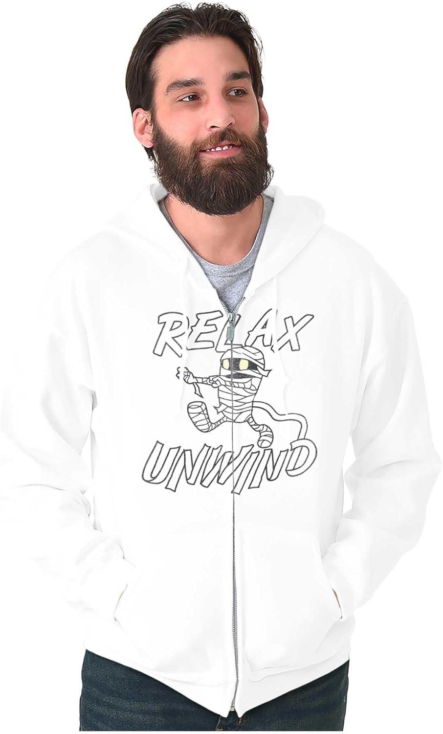 imageBrisco Brands Funny Halloween Mummy Relax Unwind Zip Up Hoodie Mens WomensWhite