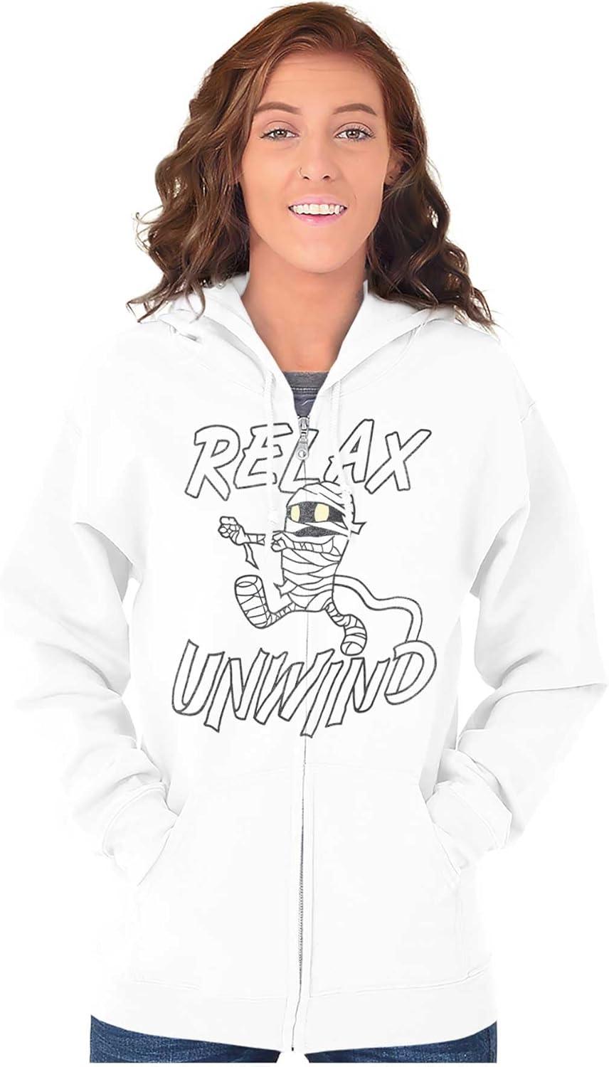 imageBrisco Brands Funny Halloween Mummy Relax Unwind Zip Up Hoodie Mens WomensWhite
