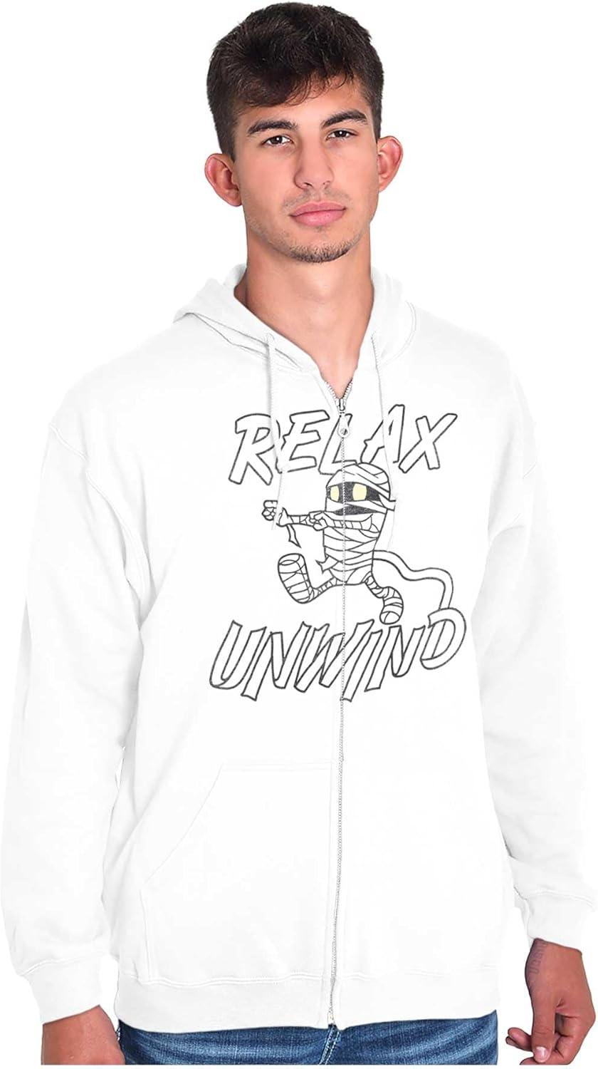 imageBrisco Brands Funny Halloween Mummy Relax Unwind Zip Up Hoodie Mens WomensWhite