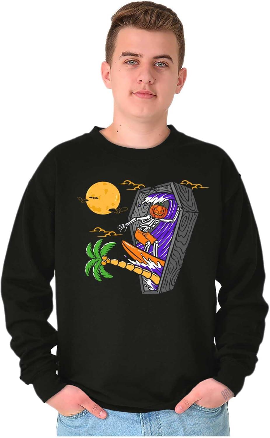 imageBrisco Brands Funny Halloween Surfing Skeleton Sweatshirt for Men or WomenBlack