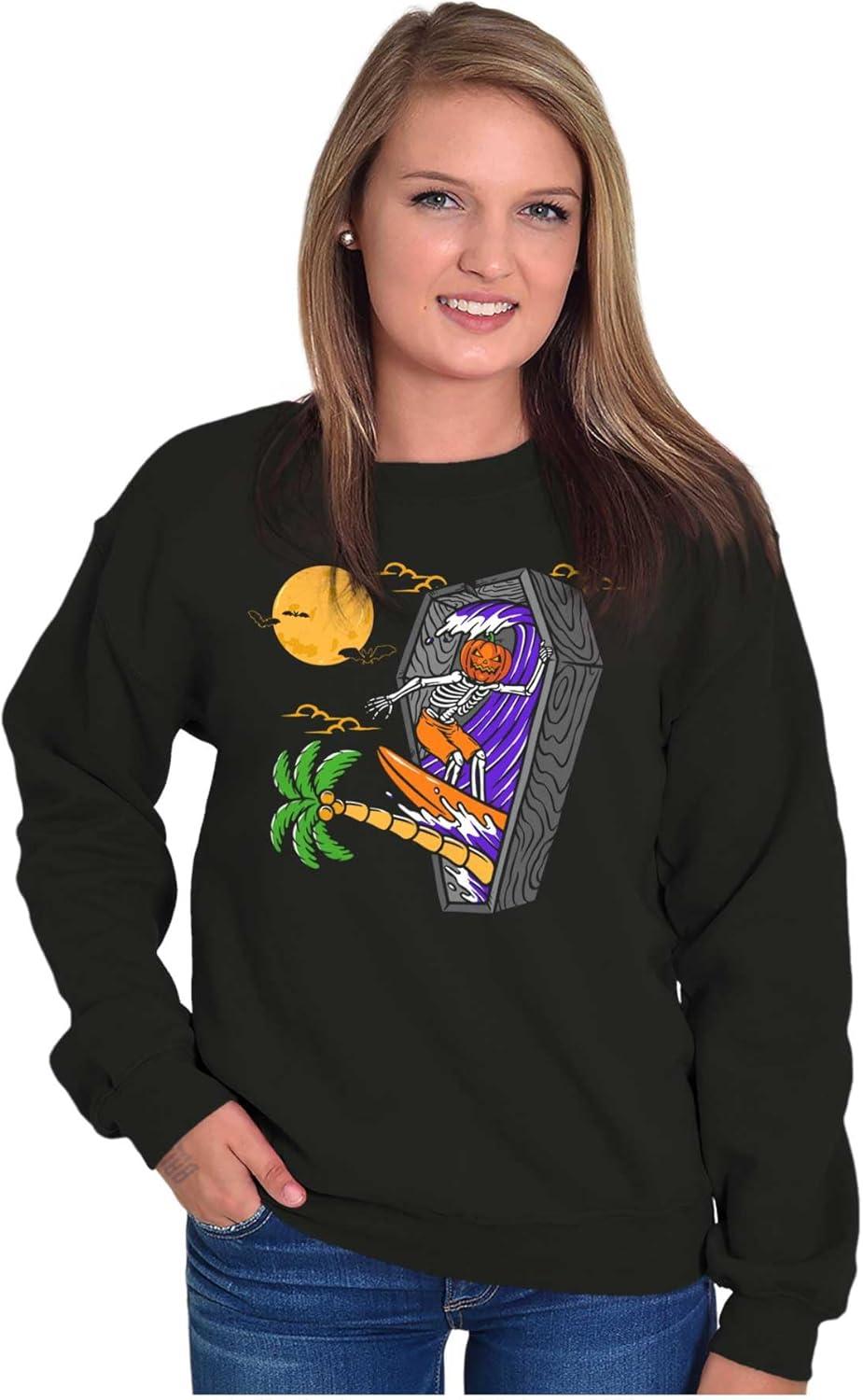 imageBrisco Brands Funny Halloween Surfing Skeleton Sweatshirt for Men or WomenBlack