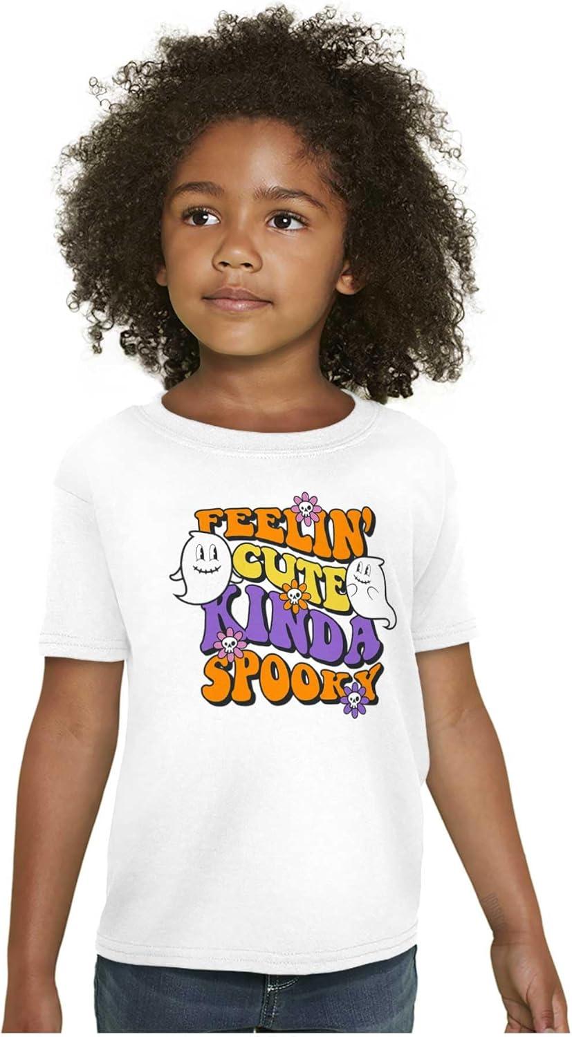imageBrisco Brands Halloween Feelin Cute Kinda Spooky Girls Kids T Shirt TeesWhite