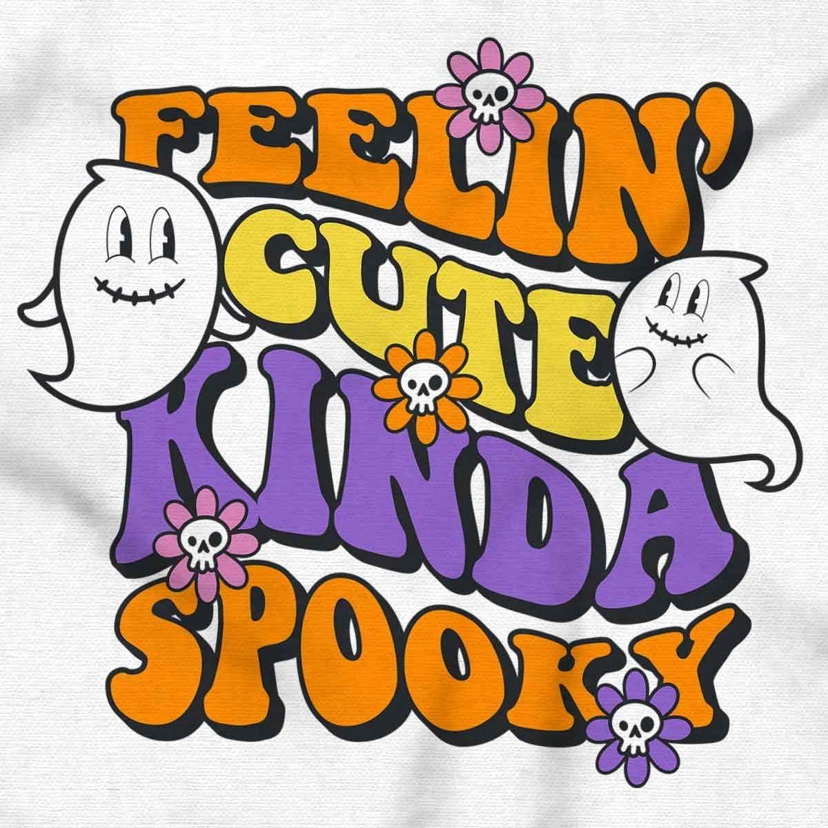imageBrisco Brands Halloween Feelin Cute Kinda Spooky Girls Kids T Shirt TeesWhite
