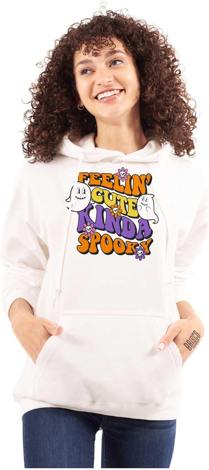 imageBrisco Brands Halloween Feelin Cute Kinda Spooky Hoodie Sweatshirt WomenWhite