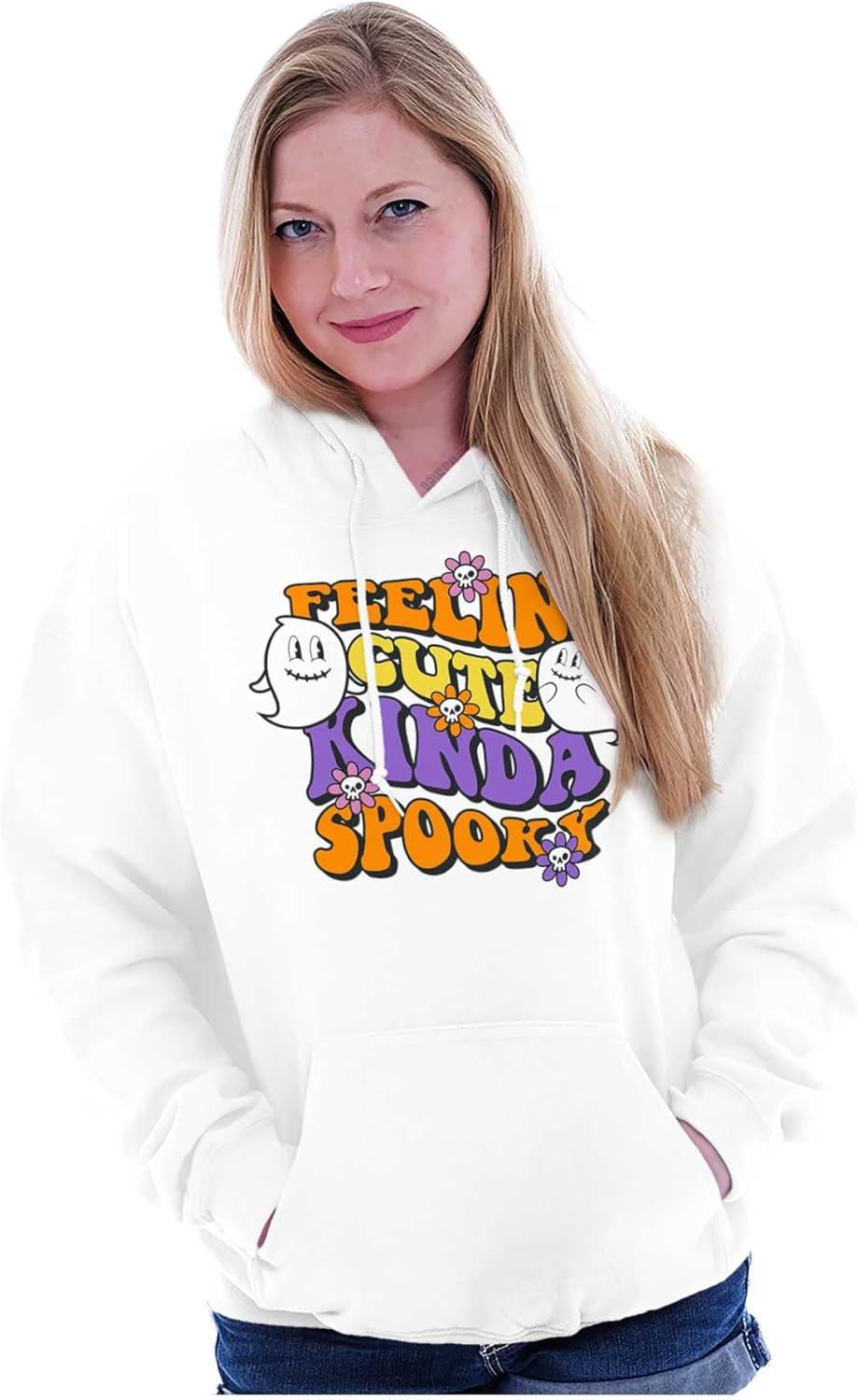 imageBrisco Brands Halloween Feelin Cute Kinda Spooky Hoodie Sweatshirt WomenWhite