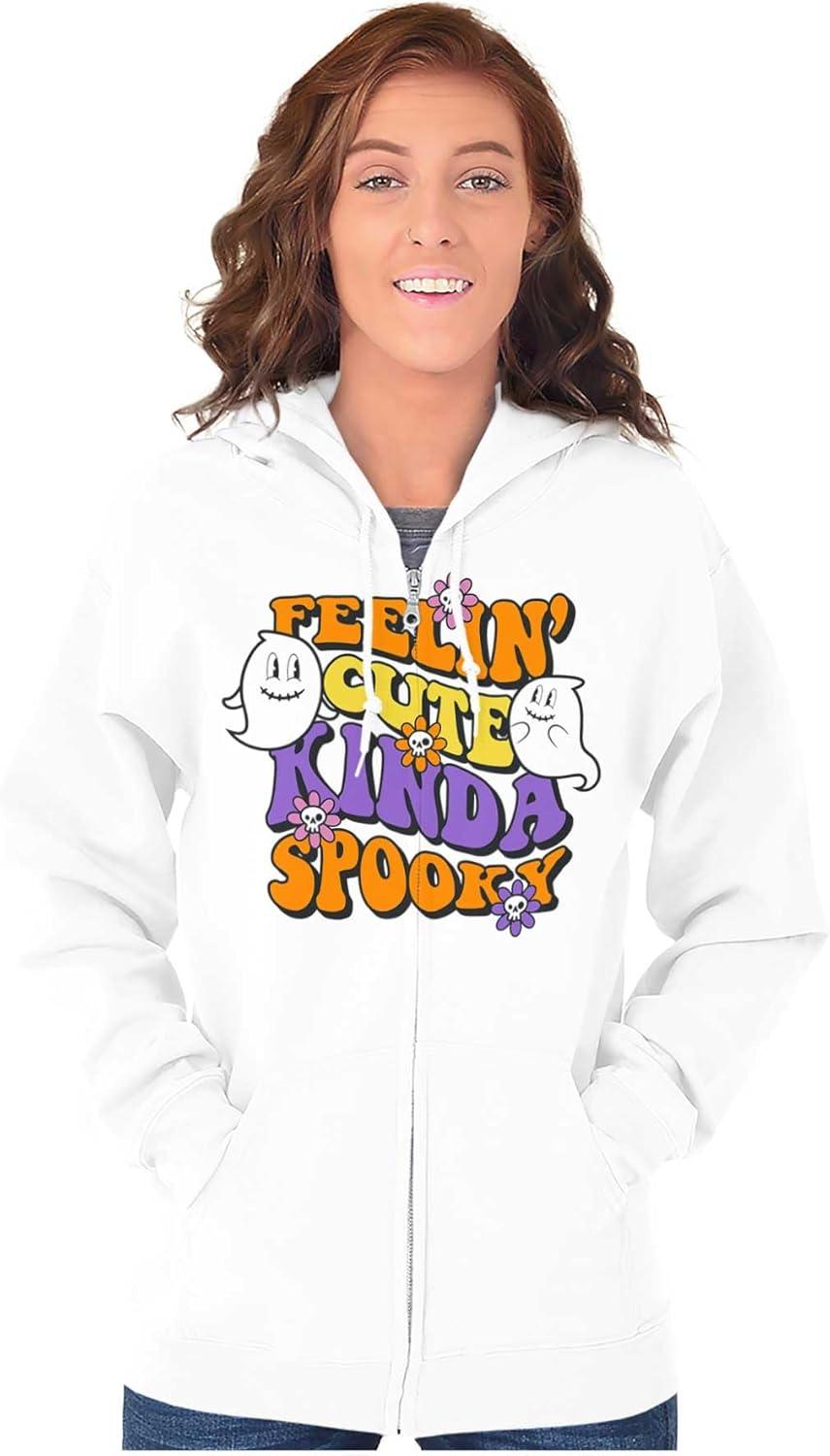 imageBrisco Brands Halloween Feelin Cute Kinda Spooky Zip Hoodie Sweatshirt WomenWhite