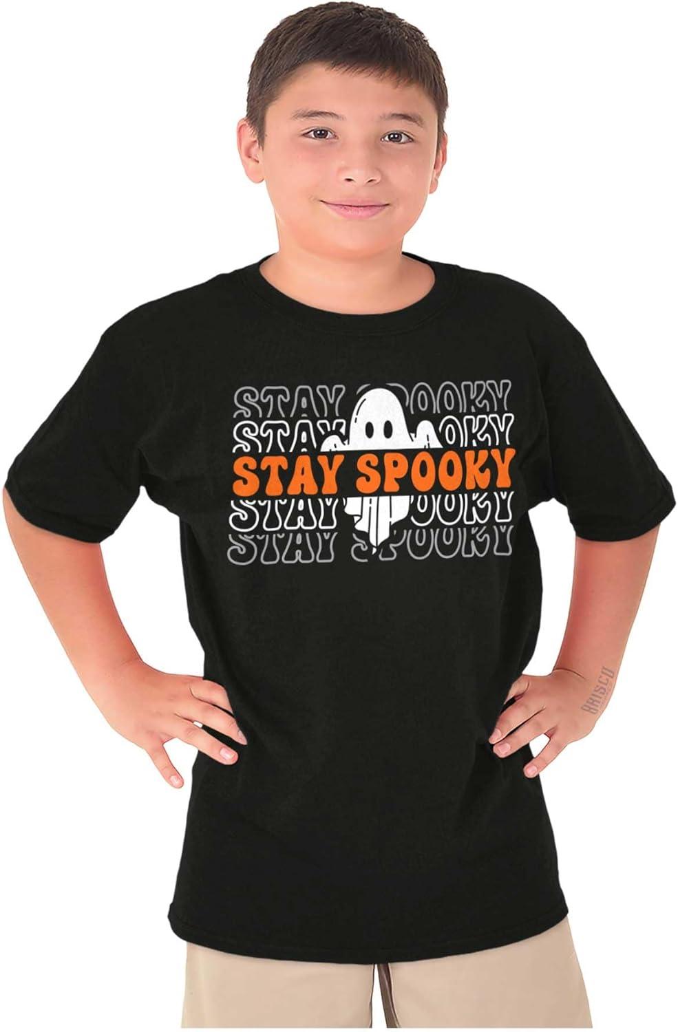imageBrisco Brands Halloween Ghost Stay Spooky Gradient Crewneck T Shirts Boy GirlBlack