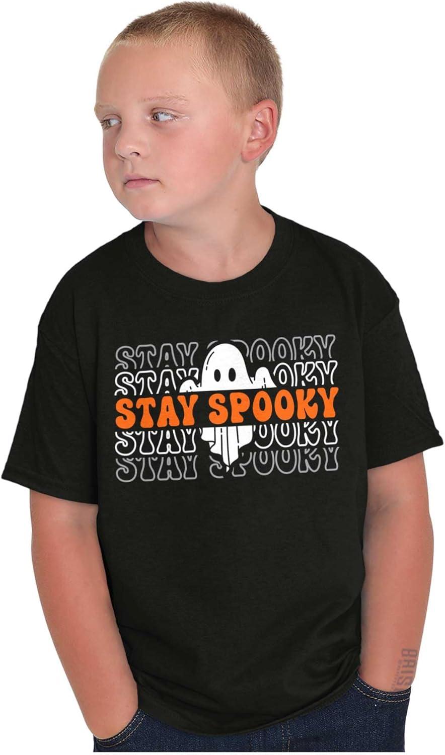 imageBrisco Brands Halloween Ghost Stay Spooky Gradient Crewneck T Shirts Boy GirlBlack
