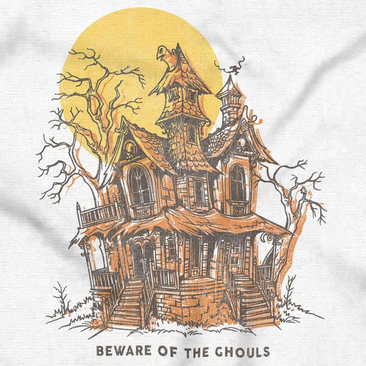 imageBrisco Brands Halloween Haunted House Beware Ghouls Zip Up Hoodie Mens WomensWhite