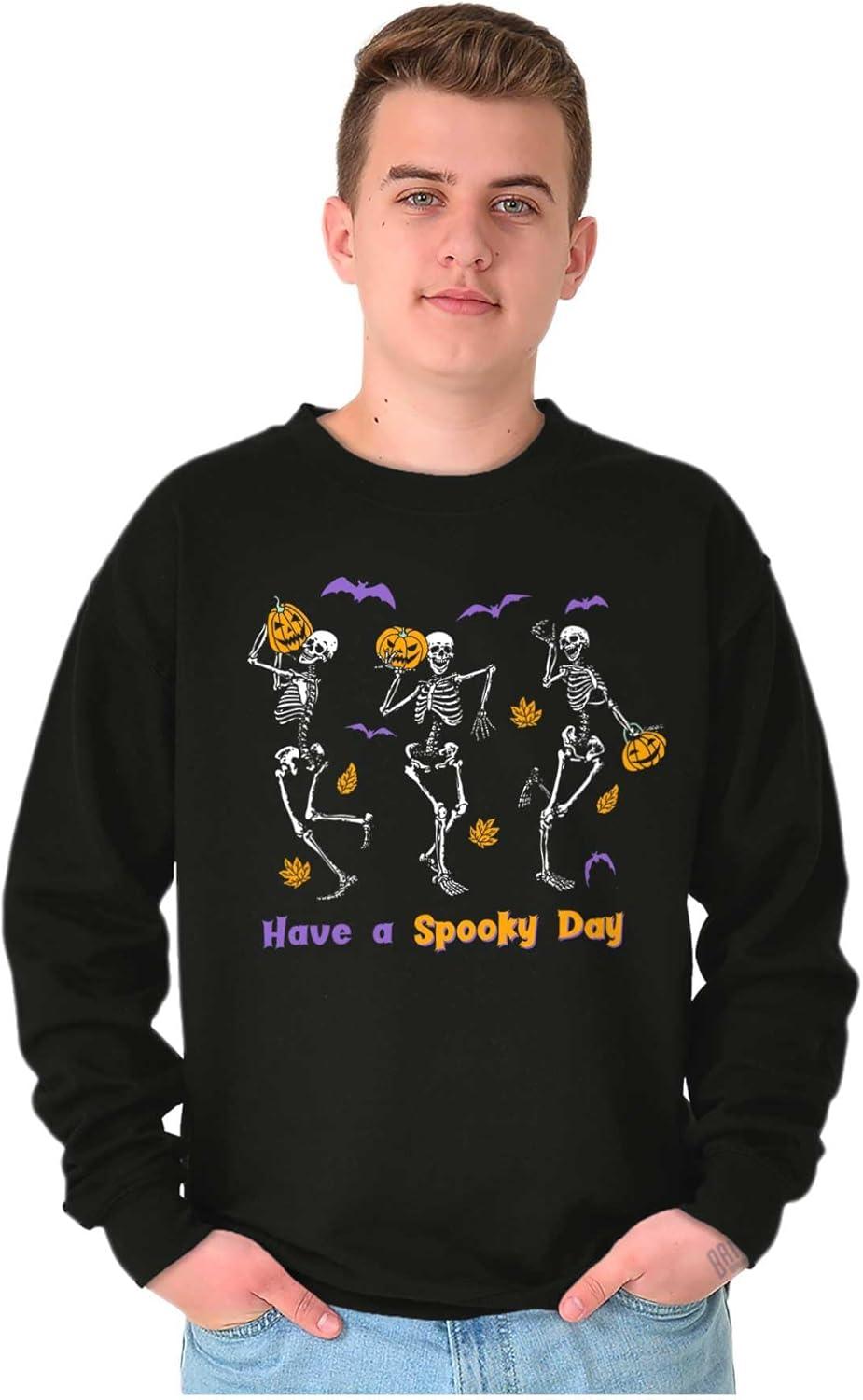 imageBrisco Brands Halloween Have A Spooky Day Skeletons Sweatshirt for Men or WomenBlack