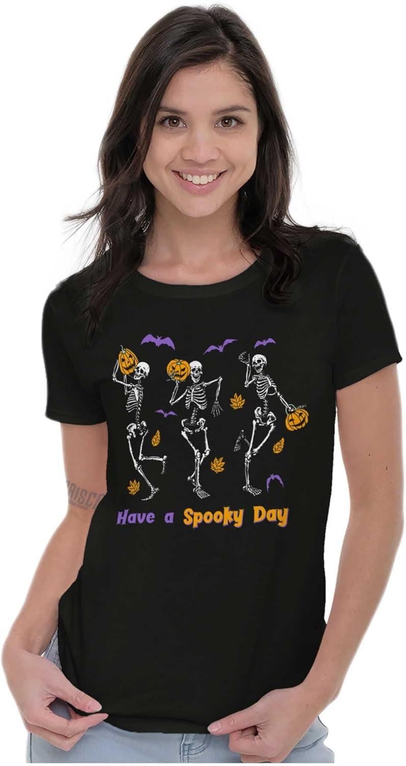 imageBrisco Brands Halloween Have A Spooky Day Skeletons Womens Slim Fit Graphic TeeBlack