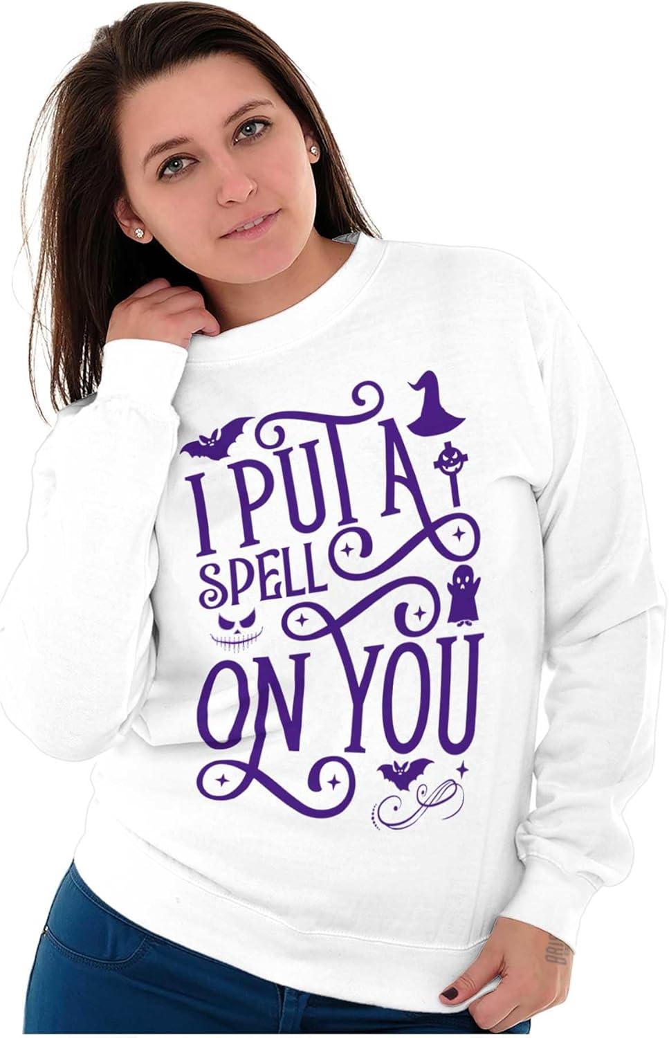 imageBrisco Brands Halloween I Put A Spell On You Witch Women Crewneck SweatshirtWhite