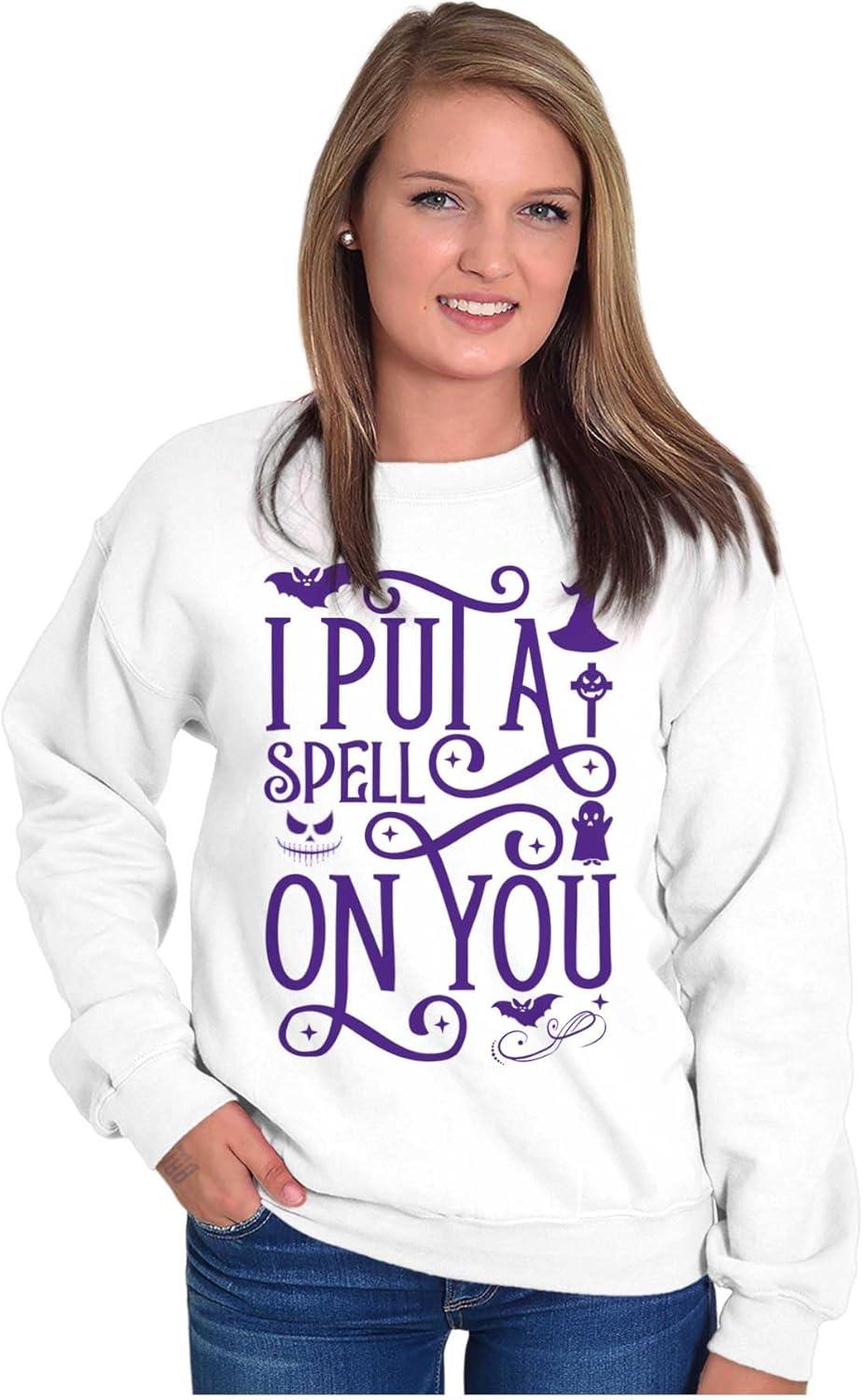 imageBrisco Brands Halloween I Put A Spell On You Witch Women Crewneck SweatshirtWhite