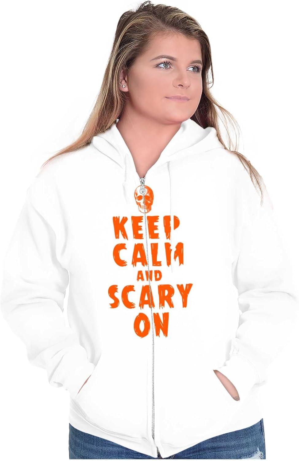 imageBrisco Brands Halloween Keep Calm and Scary On Zip Up Hoodie Mens WomensWhite