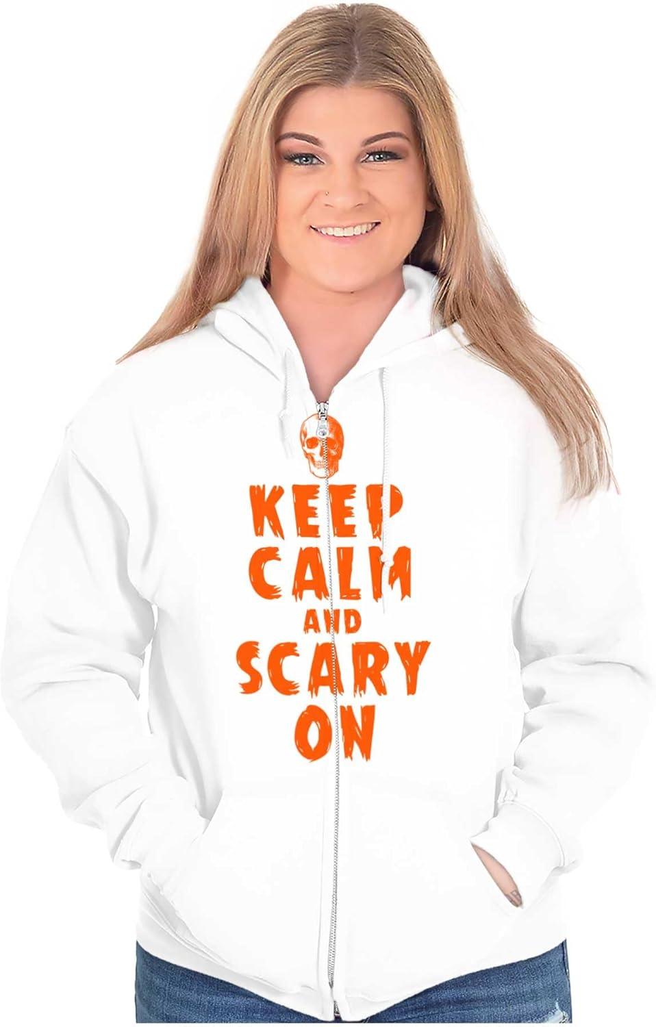 imageBrisco Brands Halloween Keep Calm and Scary On Zip Up Hoodie Mens WomensWhite