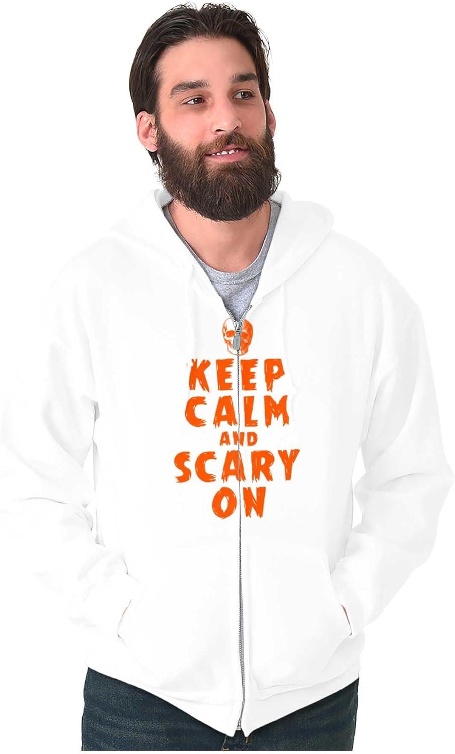 imageBrisco Brands Halloween Keep Calm and Scary On Zip Up Hoodie Mens WomensWhite
