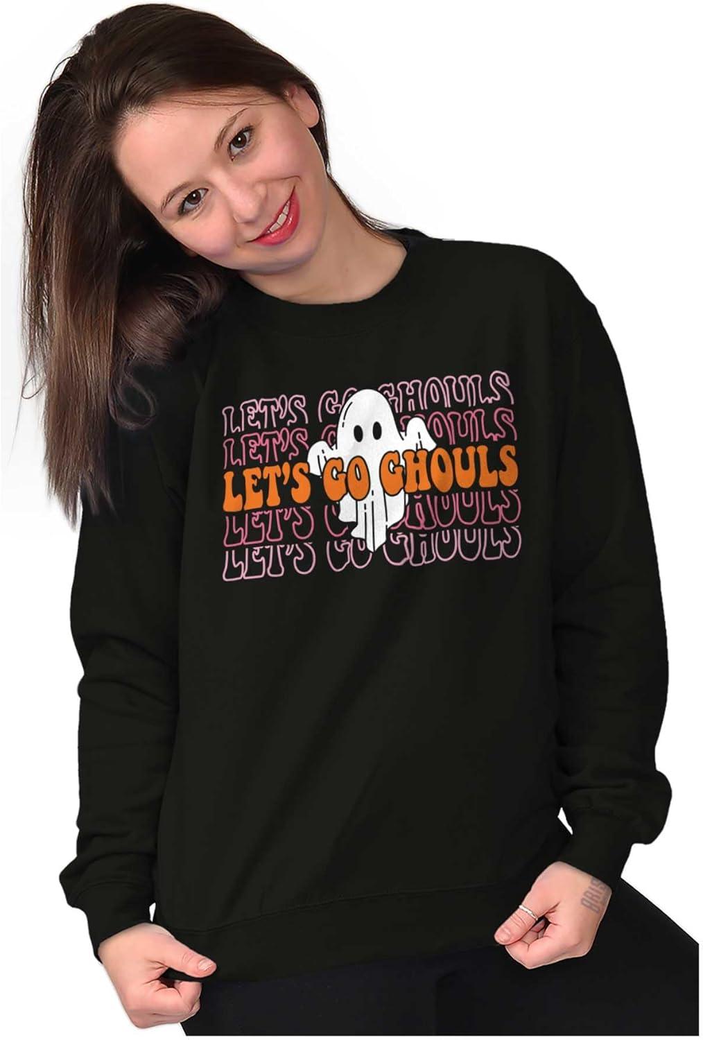 imageBrisco Brands Halloween Lets Go Ghouls Ghost Women Crewneck SweatshirtBlack