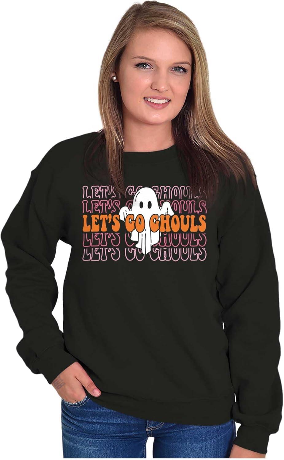 imageBrisco Brands Halloween Lets Go Ghouls Ghost Women Crewneck SweatshirtBlack
