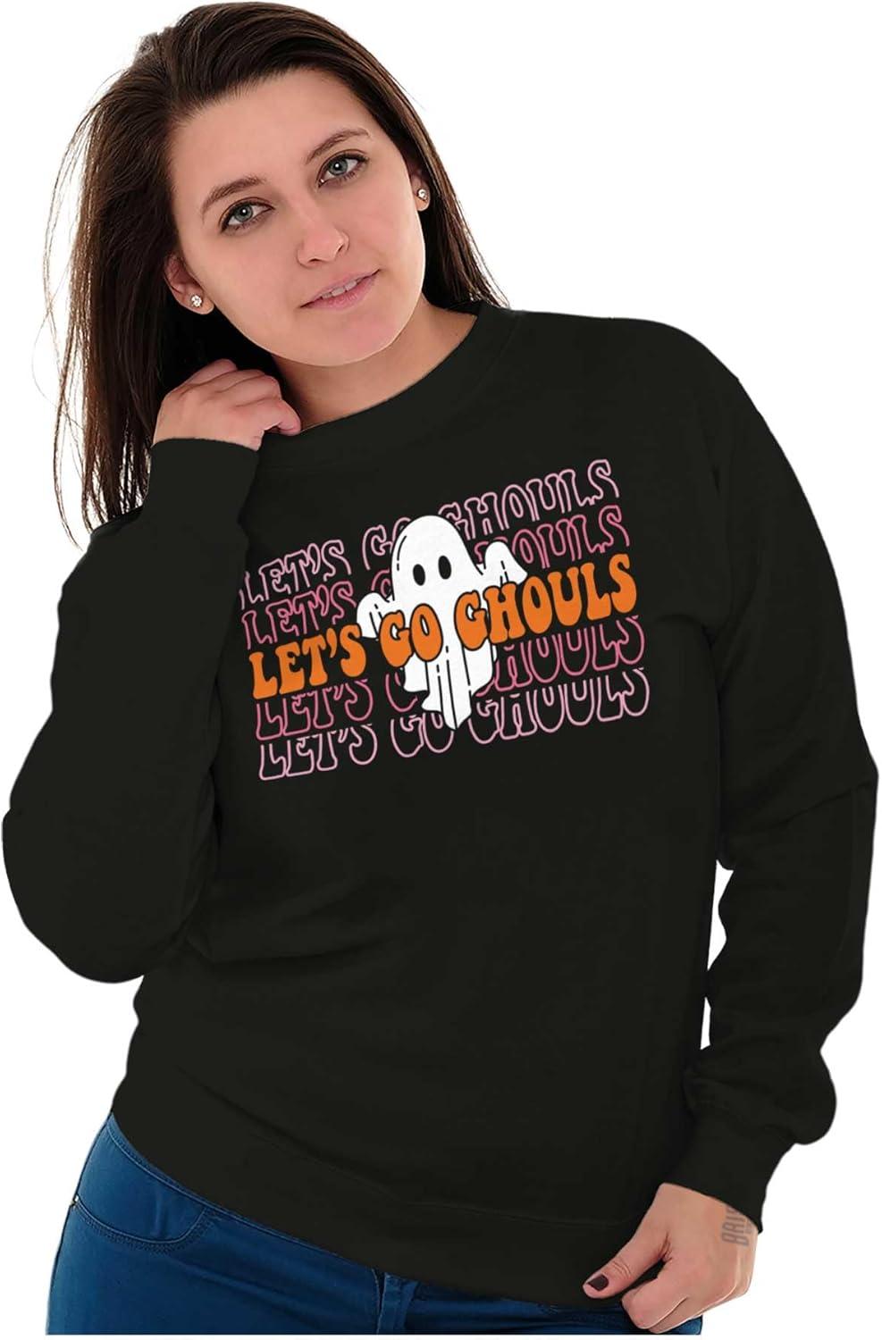 imageBrisco Brands Halloween Lets Go Ghouls Ghost Women Crewneck SweatshirtBlack