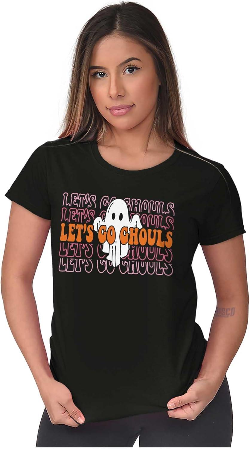 imageBrisco Brands Halloween Lets Go Ghouls Ghost Womens Slim Fit Graphic TeeBlack