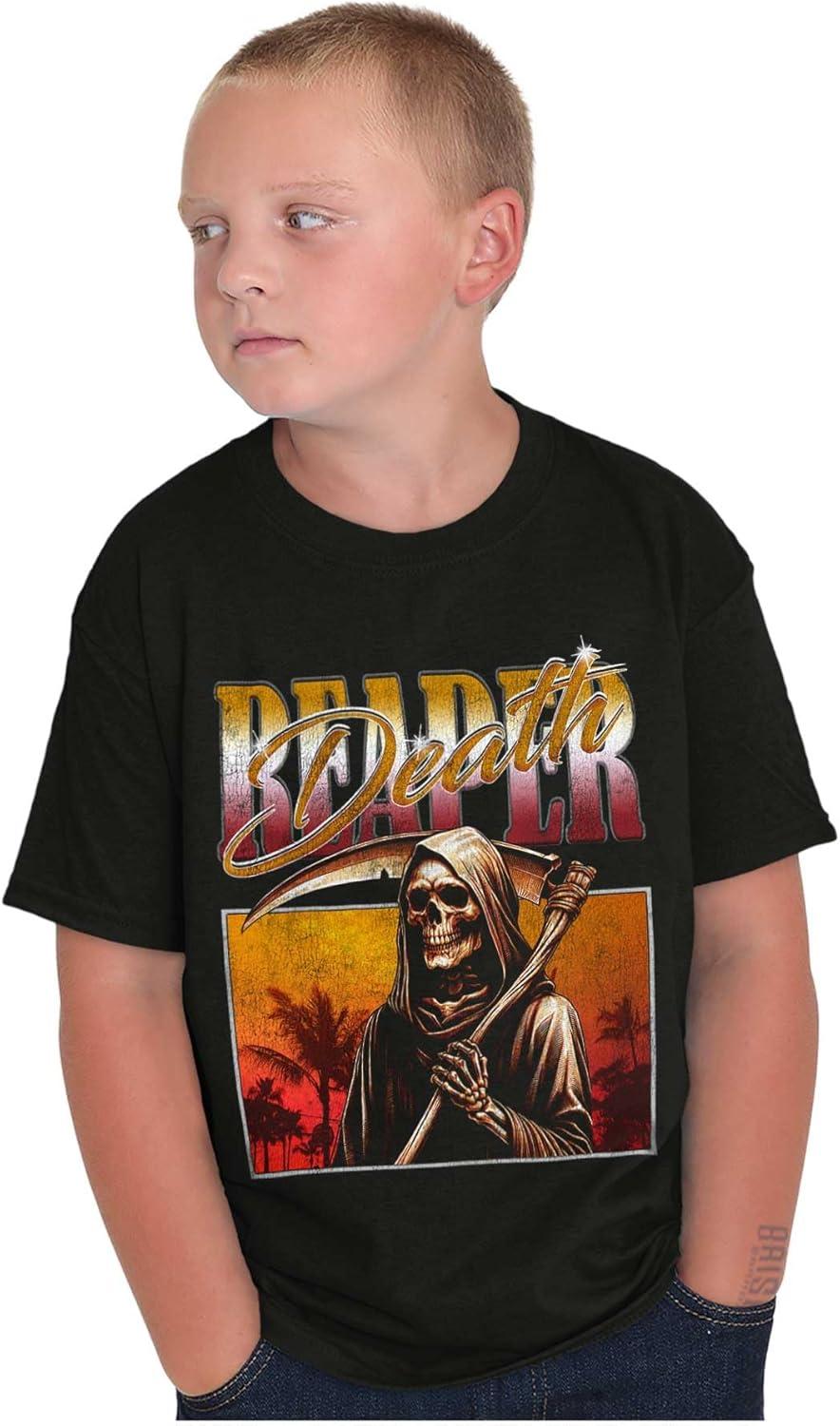 imageBrisco Brands Halloween Monster Reaper of Death Crewneck T Shirts Boy GirlBlack