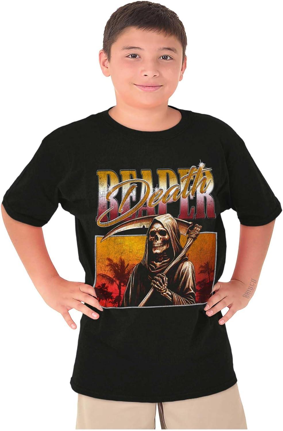 imageBrisco Brands Halloween Monster Reaper of Death Crewneck T Shirts Boy GirlBlack