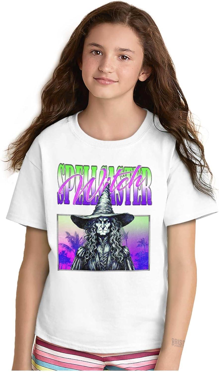 imageBrisco Brands Halloween Monster Spell Caster Witch Crewneck T Shirts Boy GirlWhite
