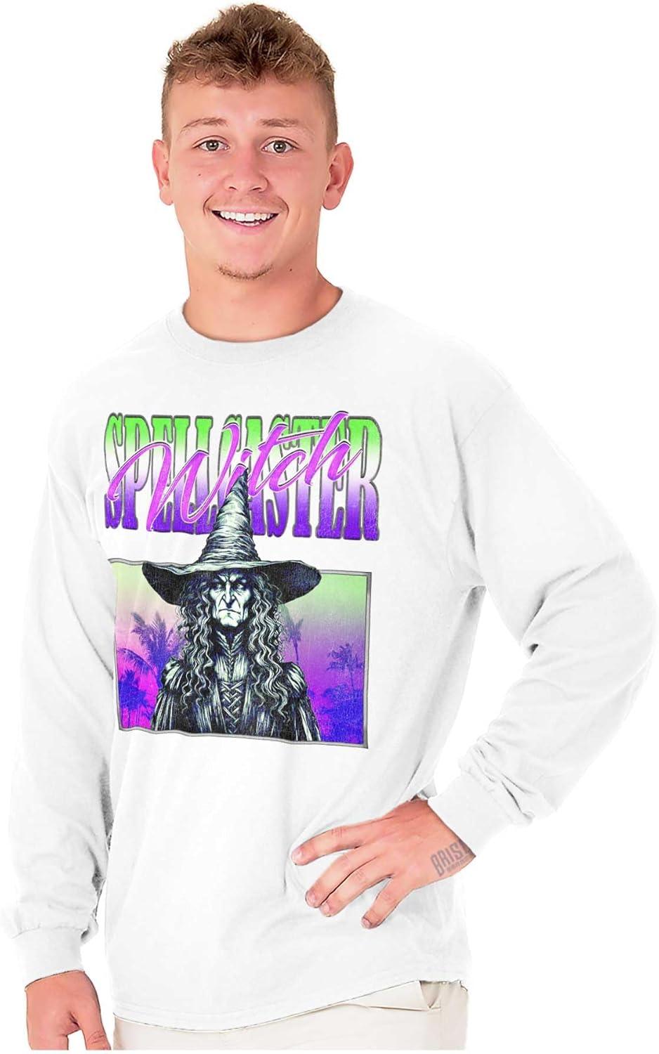 imageBrisco Brands Halloween Monster Spell Caster Witch Long Sleeve Tshirt Men WomenWhite