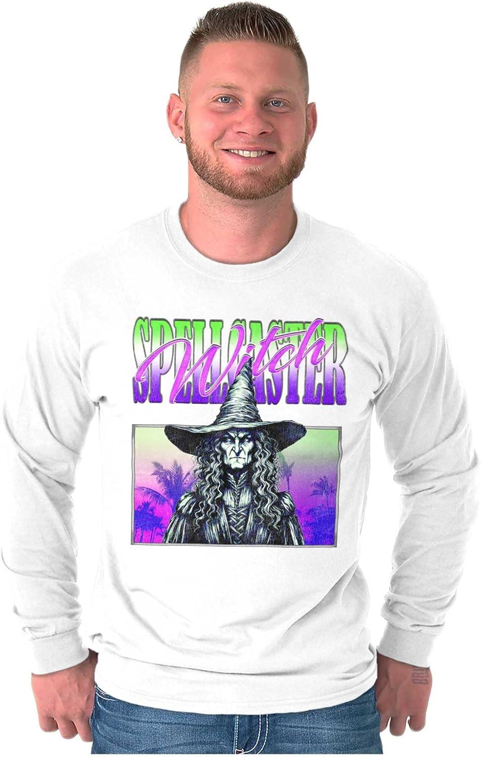imageBrisco Brands Halloween Monster Spell Caster Witch Long Sleeve Tshirt Men WomenWhite