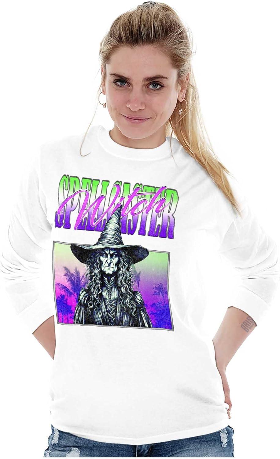 imageBrisco Brands Halloween Monster Spell Caster Witch Long Sleeve Tshirt Men WomenWhite