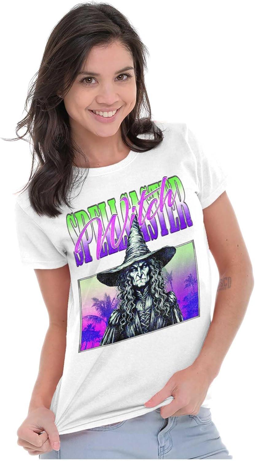 imageBrisco Brands Halloween Monster Spell Caster Witch Womens Slim Fit Graphic TeeWhite