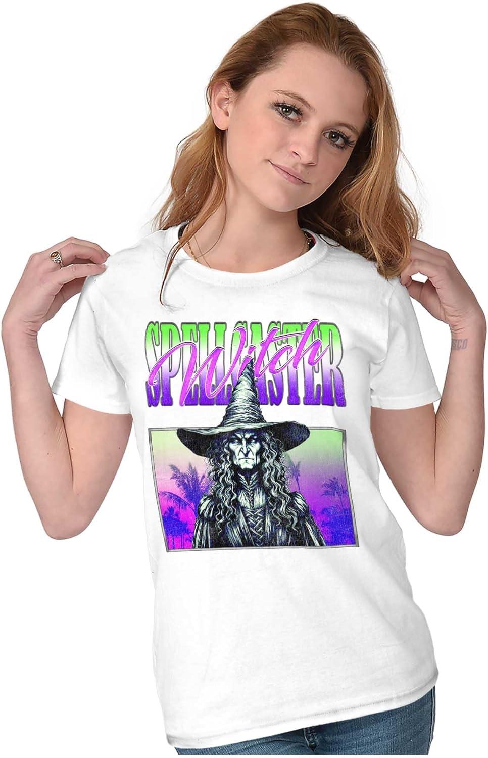imageBrisco Brands Halloween Monster Spell Caster Witch Womens Slim Fit Graphic TeeWhite