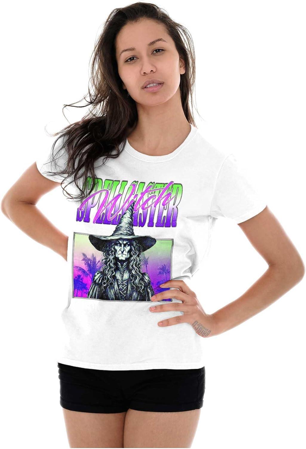 imageBrisco Brands Halloween Monster Spell Caster Witch Womens Slim Fit Graphic TeeWhite