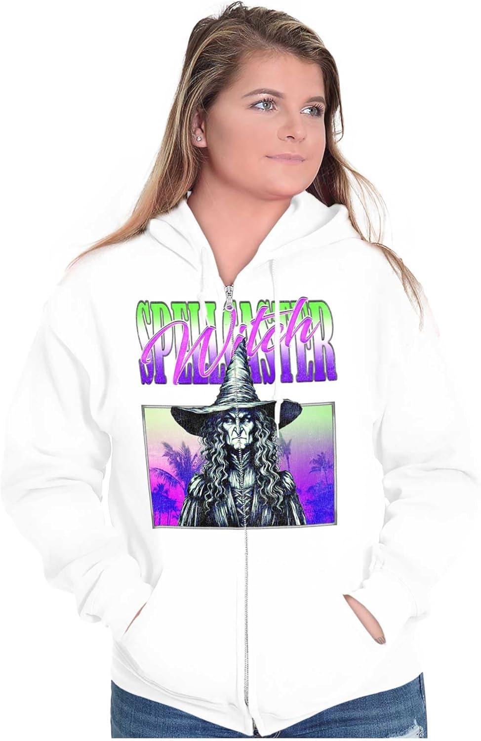 imageBrisco Brands Halloween Monster Spell Caster Witch Zip Up Hoodie Mens WomensWhite